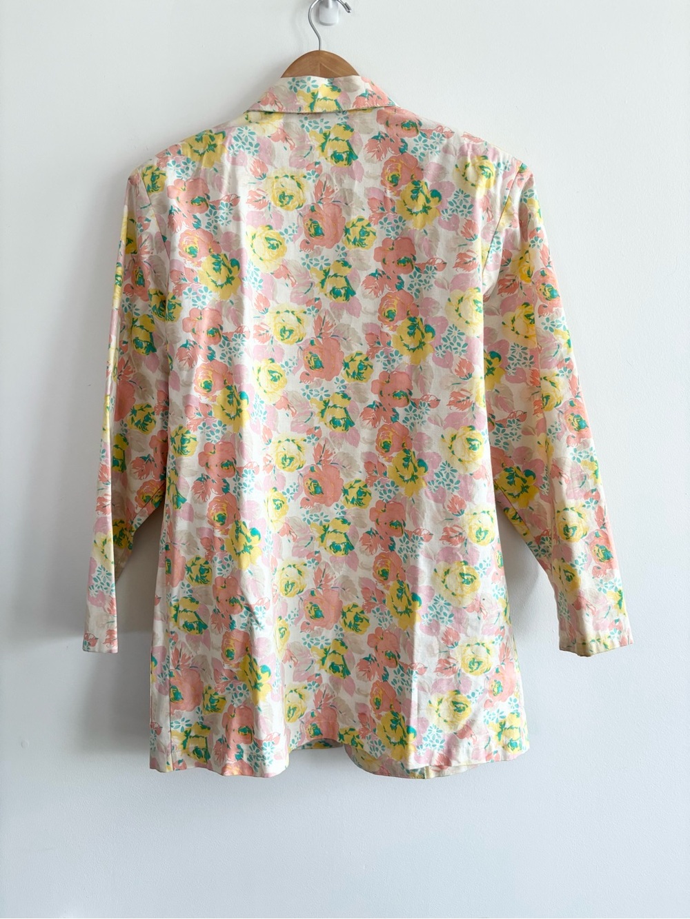 Vintage 100% Cotton Pastel Floral Open Boxy Blazer - Picture 7 of 10